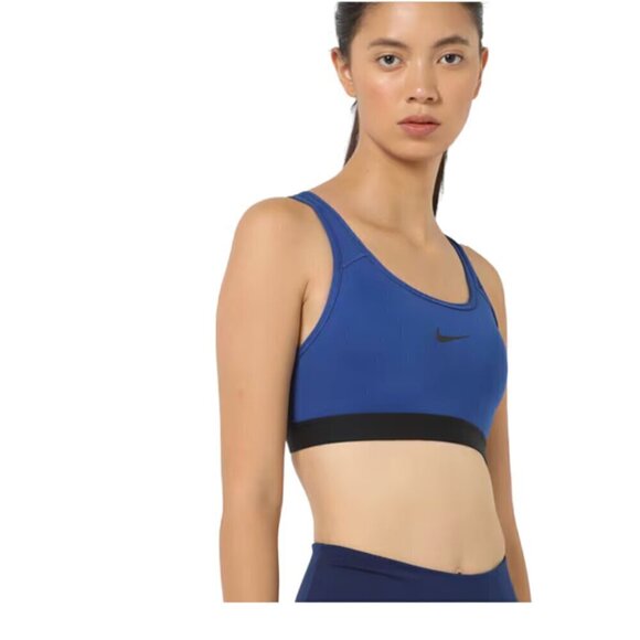 NIKE Pro Racerback Sports Bra with Brand Logo, Royal Blue, Small - Picture 1 of 13